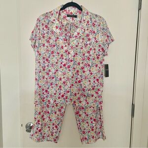 Lauren Ralph Lauren Women’s Sz Large Pajama Set Buttons Shirt Capri Pants